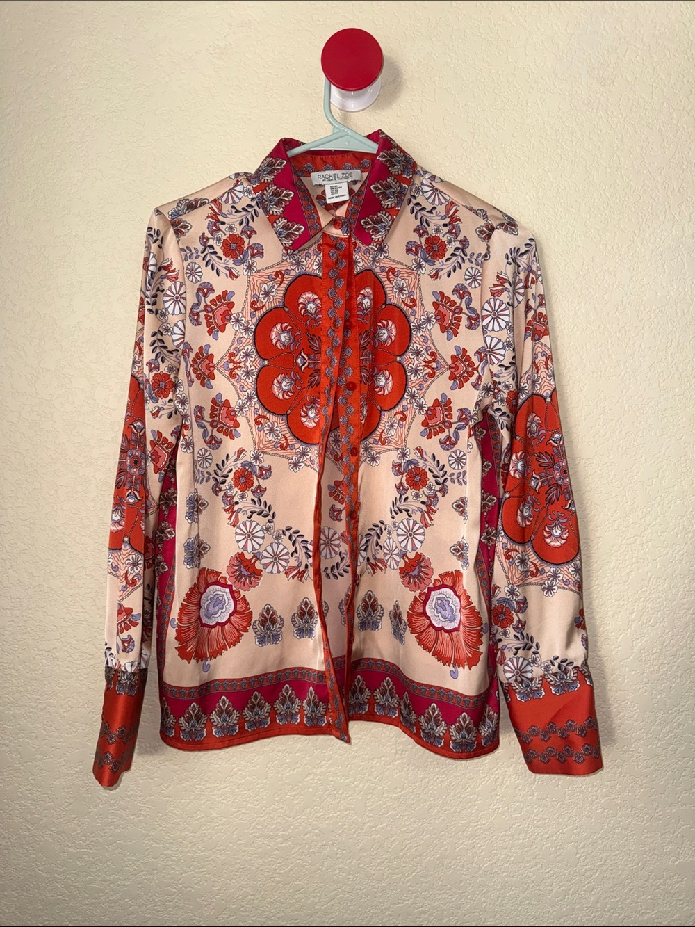 Rachel Zoe Floral Scarf Print Button Down Blouse XS